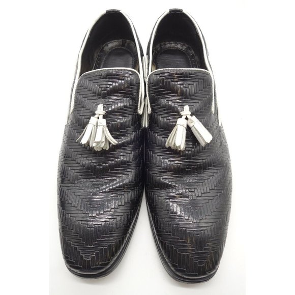 Stacy Adams Black Woven Leather Slip On Tassel Dress Loafers Shoes Men\'s 13 M main image 9